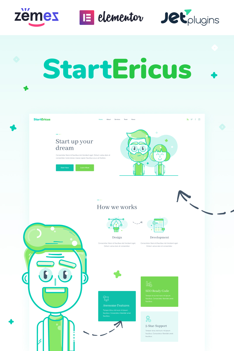 Responzivní WordPress motiv "StartEricus - Clean and Minimalistic Startup Landing Page" #93491 - screenshot