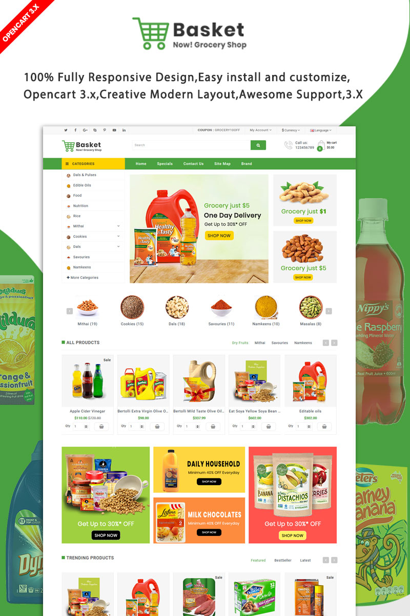 Szablon OpenCart Basket Grocery #93424