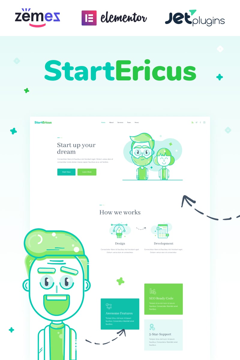 WordPress Theme namens "StartEricus - Clean and Minimalistic Startup Landing Page" #93491 - Screenshot