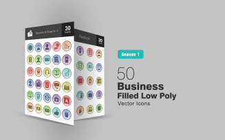 50 Business Filled Low Poly Icon Set