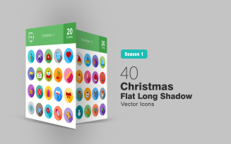 40 Christmas Flat Long Shadow Icon Set