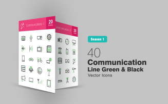 40 Communication Line Green & Black Icon Set