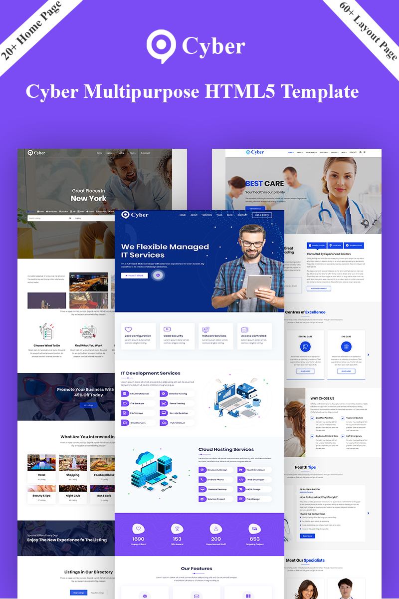 "Cyber - Multipurpose HTML5" - адаптивний Шаблон сайту №93531