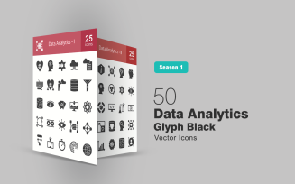 50 Data Analytics Glyph Icon Set