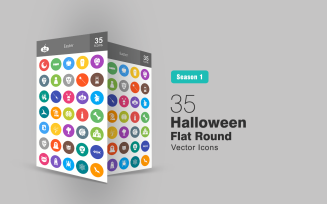 35 Halloween Flat Round Icon Set