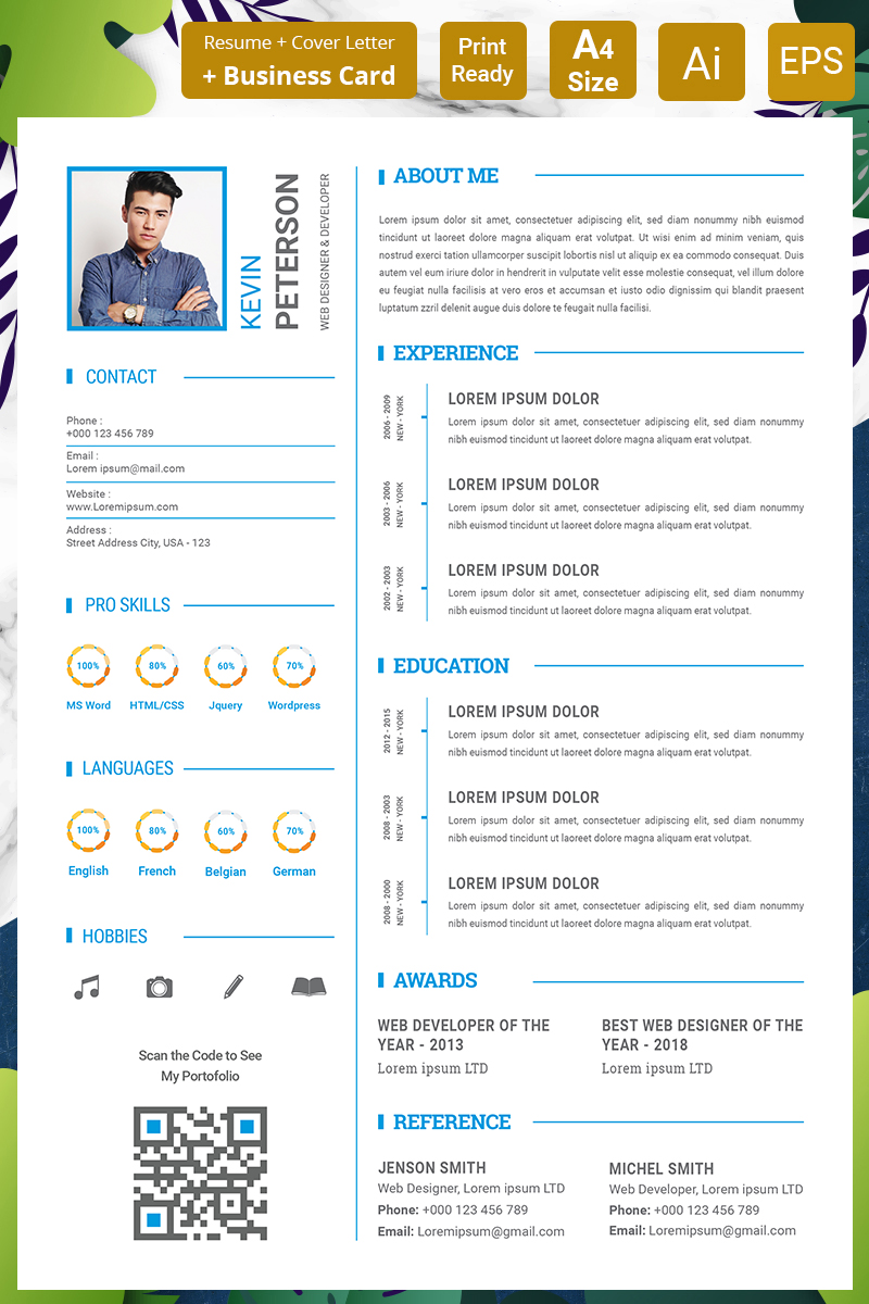 Lebenslauf-Vorlage namens "Kevin Peterson - Cover Letter and Business Card" #93550