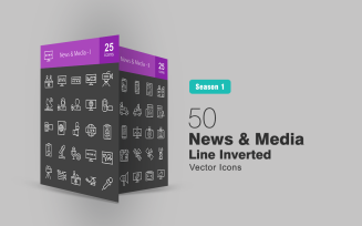 50 News & Media Line Inverted Icon Set