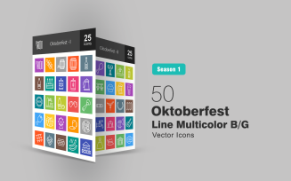 50 Oktoberfest Line Multicolor B/G Icon Set