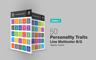 50 Personality Traits Line Multicolor B/G Icon Set