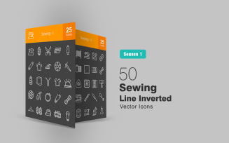 50 Sewing Line Inverted Icon Set