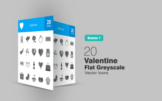 20 Valentine Flat Greyscale Icon Set
