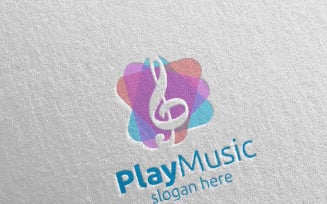 Abstract Music with Note and Play Concept 16 Logo Template
