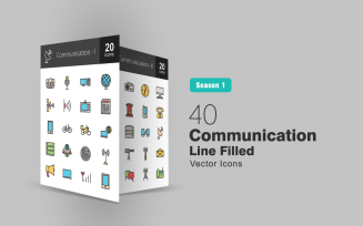 40 Communication Filled Line Icon Set