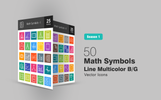 50 Math Symbols Line Multicolor B/G Icon Set
