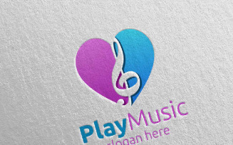 Music with Note and Play Concept 21 Logo Template