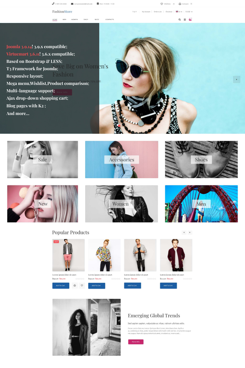 Reszponzív Fashion Store VirtueMart sablon 93636