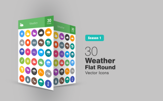 30 Weather Flat Round Icon Set