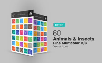 60 Animals & Insects Line Multicolor B/G Icon Set