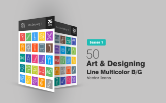 50 Art & Designing Line Multicolor B/G Icon Set