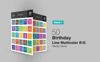 50 Birthday Line Multicolor B/G Icon Set