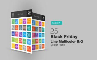 25 Black Friday Line Multicolor B/G Icon Set