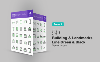 50 Buildings & Landmarks Line Green & Black Icon Set