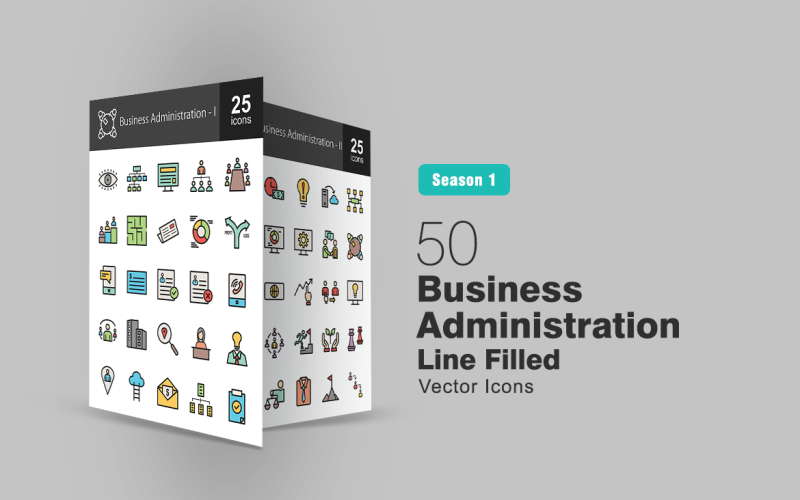 50 Business Administration Filled Line Icon Set