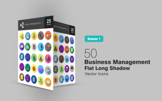 50 Business Management Flat Long Shadow Icon Set