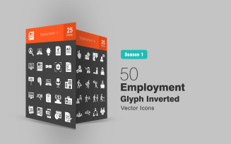 50 Employment Glyph Inverted Icon Set
