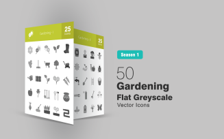 50 Gardening Flat Greyscale Icon Set