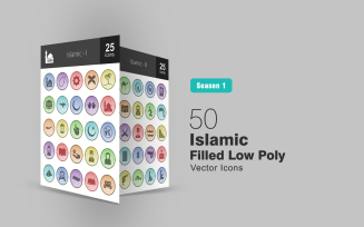 50 Islamic Filled Low Poly Icon Set