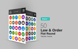 50 Law & Order Flat Round Icon Set
