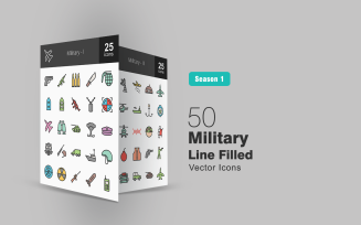 50 Military Filled Line Icon Set