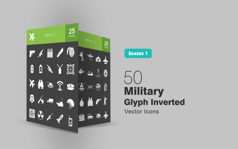 50 Military Glyph Inverted Icon Set