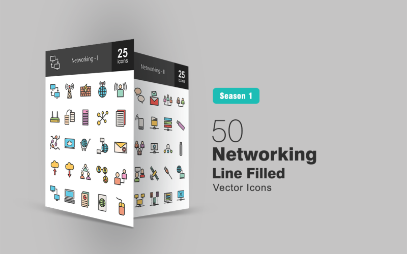 50 Networking Filled Line Icon Set