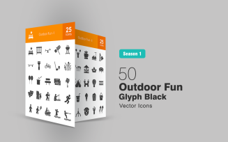 50 Outdoor Fun Glyph Icon Set