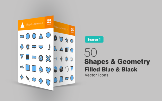 50 Shapes & Geometry Filled Blue & Black Icon Set