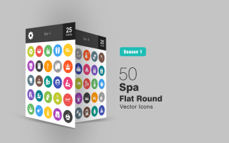 50 Spa Flat Round Icon Set