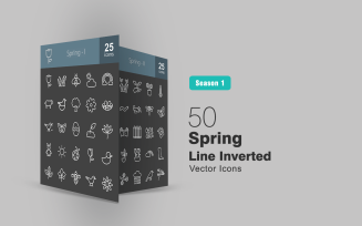 50 Spring Line Inverted Icon Set