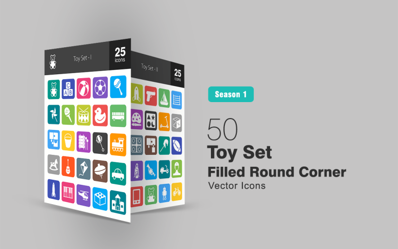 50 Toy Set Filled Round Corner Icon Icon Set
