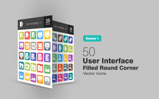 50 User Interface Filled Round Corner Icon Set