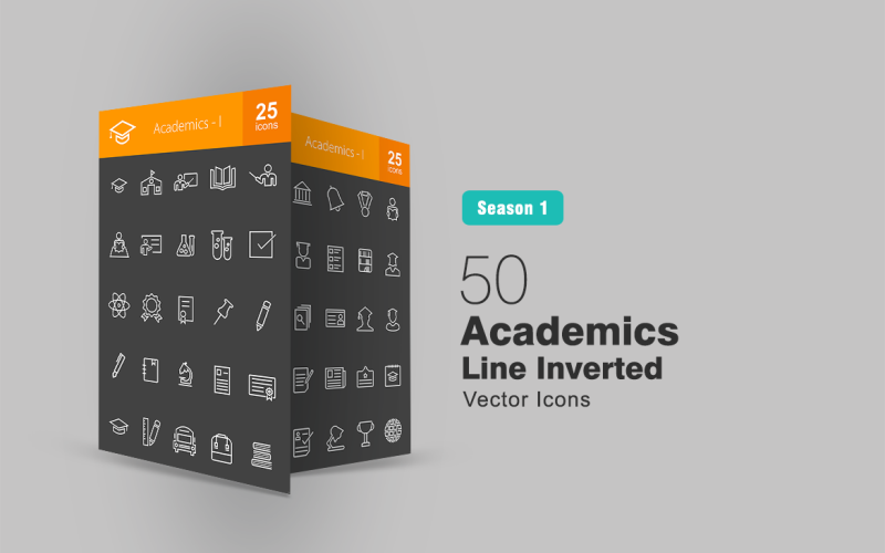 50 Academics Line Inverted Icon Set