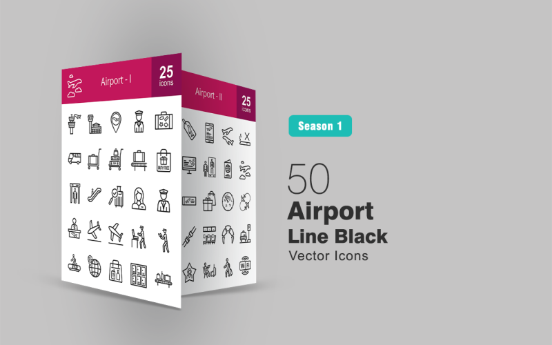 50 Airport Line Icon Set