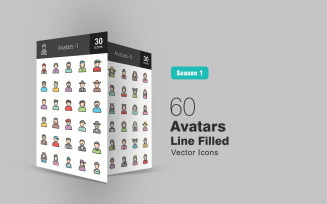 60 Avatars Filled Line Icon Set
