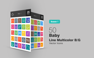 50 Baby Line Multicolor B/G Icon Set