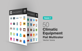 50 Climatic Equipment Flat Multicolor Icon Set