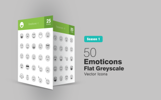 50 Emoticons Flat Greyscale Icon Set