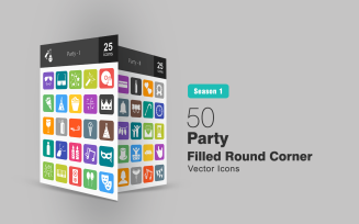 50 Fitness & Sports Filled Round Corner Icon Set