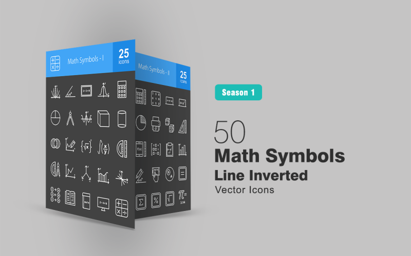 50 Math Symbols Line Inverted Icon Set