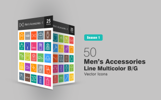 50 Men's Accessories Line Multicolor B/G Icon Set